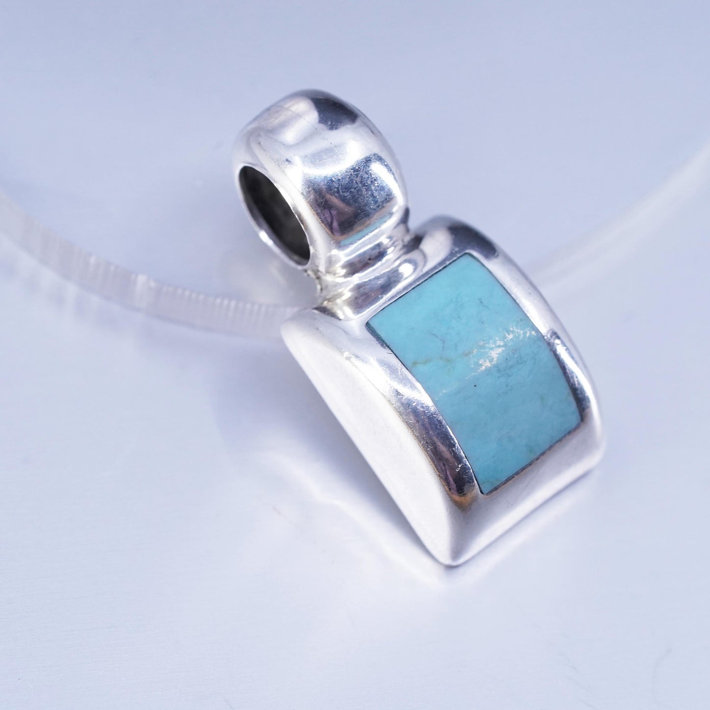 Vintage southwestern sterling 925 silver pendant with square turquoise