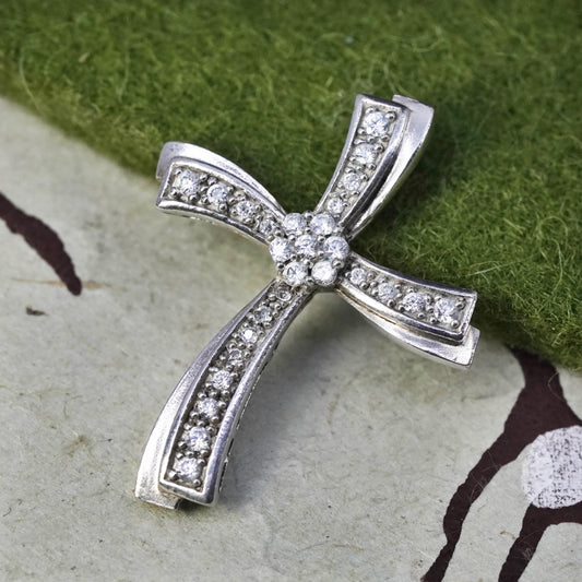 Vintage sterling silver pendant, 925 cross handmade pendant with Cz