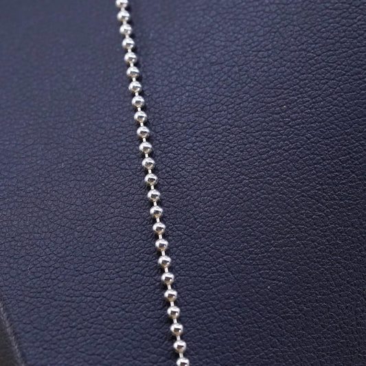 24”, 1mm, vintage Sterling silver beads necklace, 925 chain