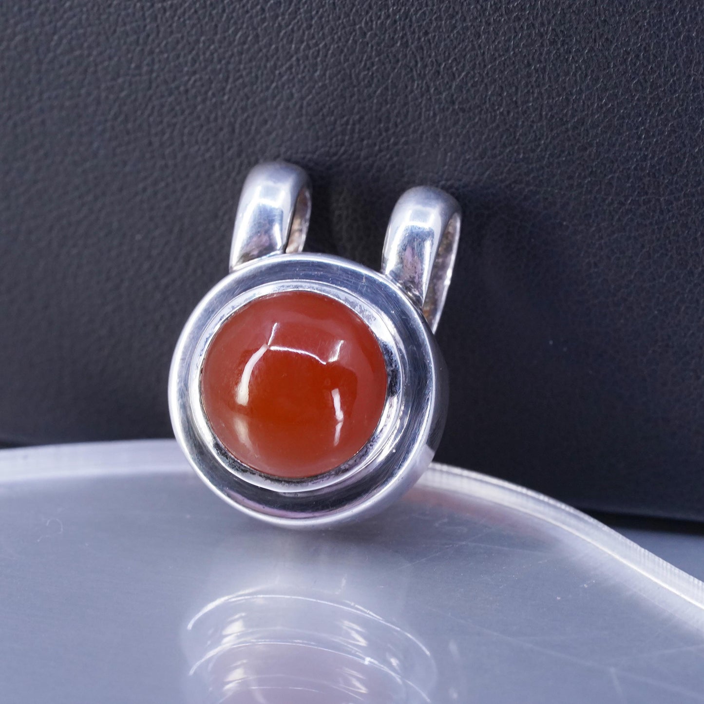 Vintage sterling 925 silver handmade slide pendant with circle carnelian