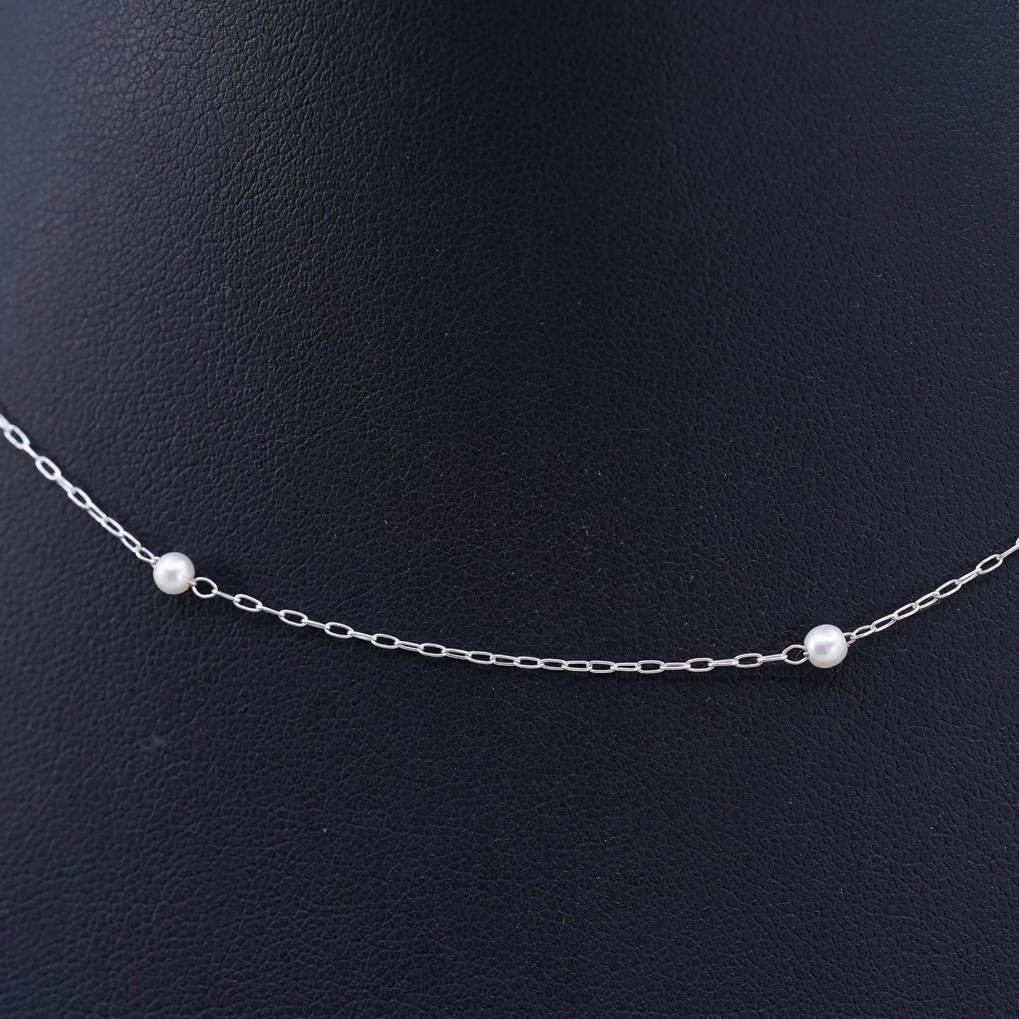 16", sterling 925 silver handmade necklace, circle chain with pearl beads