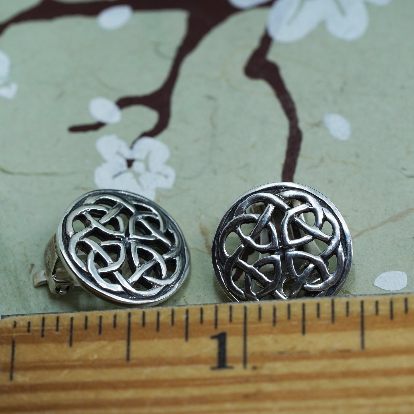 VTG sterling silver handmade earrings, Irish Celtic knotted woven 925 clip on