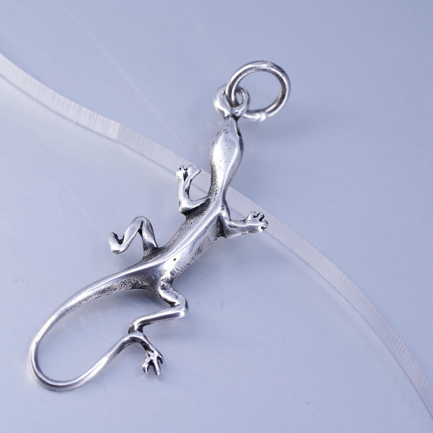 Vintage sterling 925 silver handmade lizard charm pendant