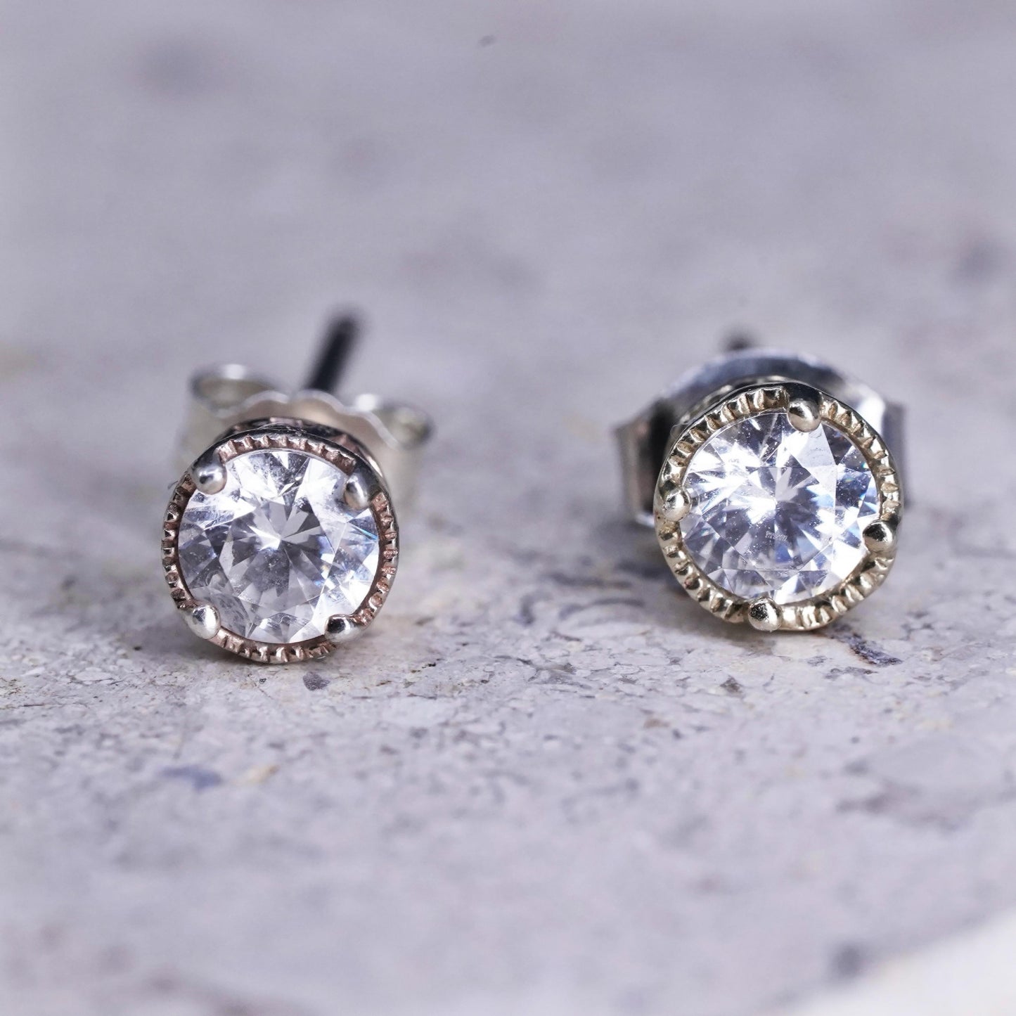 4mm, Vintage KIERA sterling silver 925 circle cz studs earrings