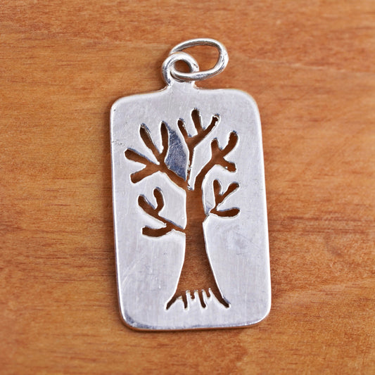 Vintage Sterling 925 silver handmade tag, tree cutout charm pendant