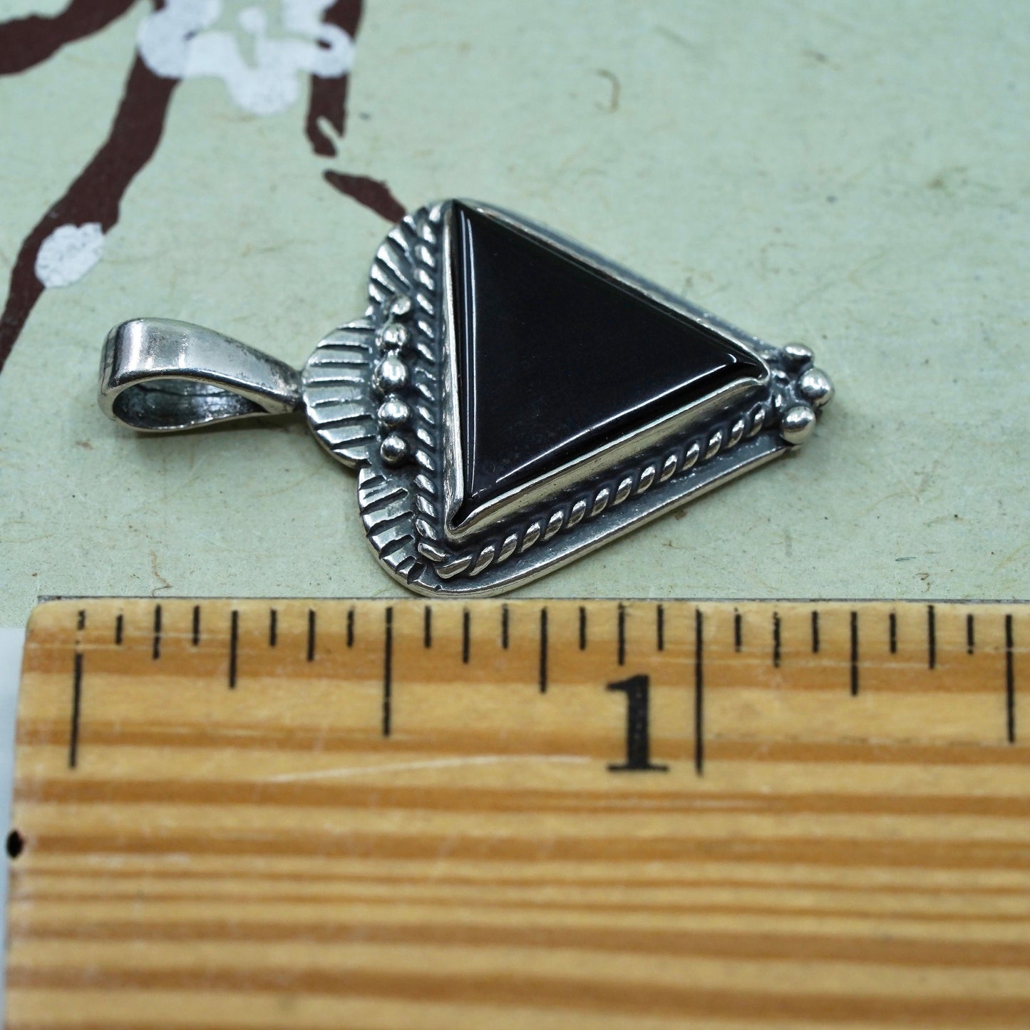 Native American Navajo JG sterling silver 925 pendant with triangular onyx