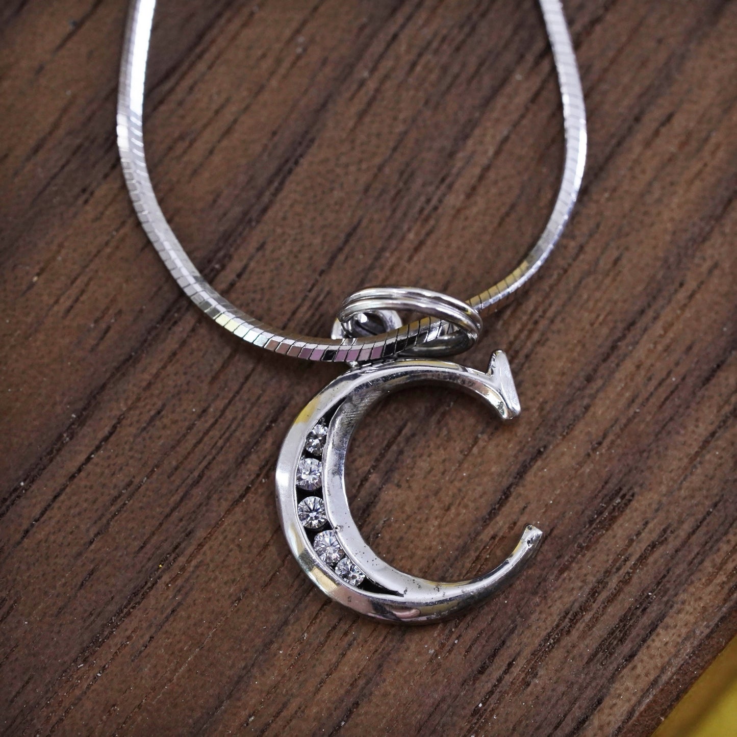 20” Sterling silver necklace, Italy 925 snake chain with cz letter C moon