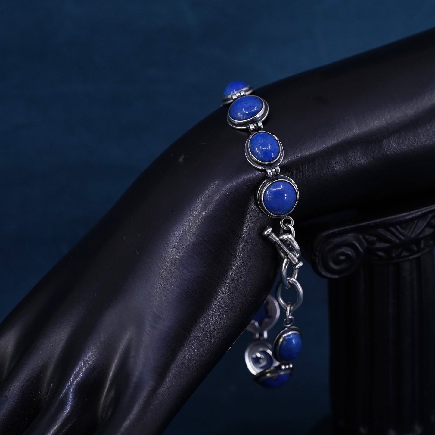 7.5”, Sterling 925 Silver Carolyn Pollack Carlisle Bracelet lapis lazuli toggle