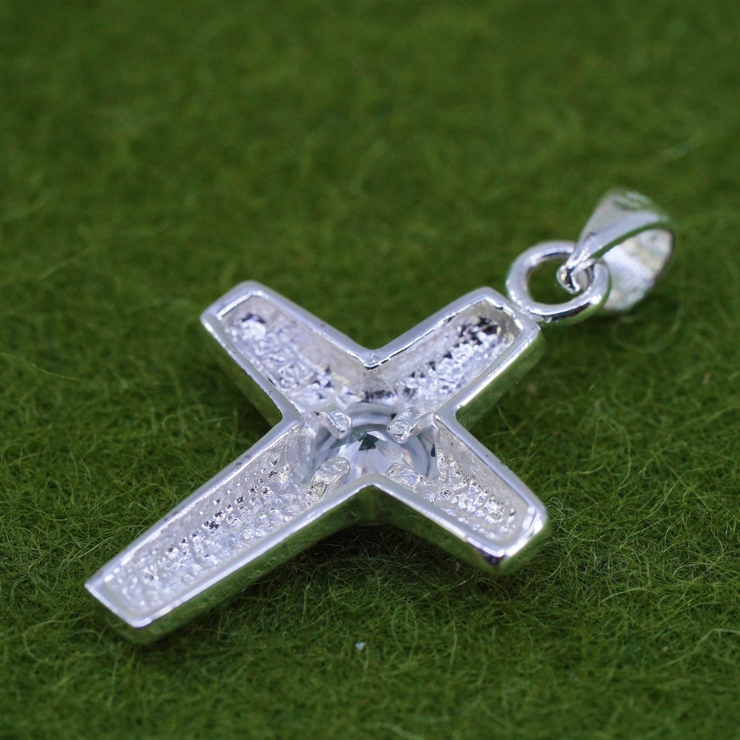 Vintage sterling silver pendant, 925 cross handmade pendant with Cz