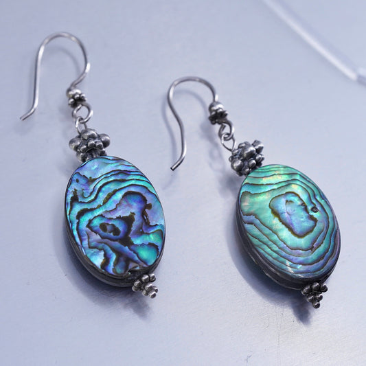 Vintage Sterling 925 silver handmade earrings with oval abalone