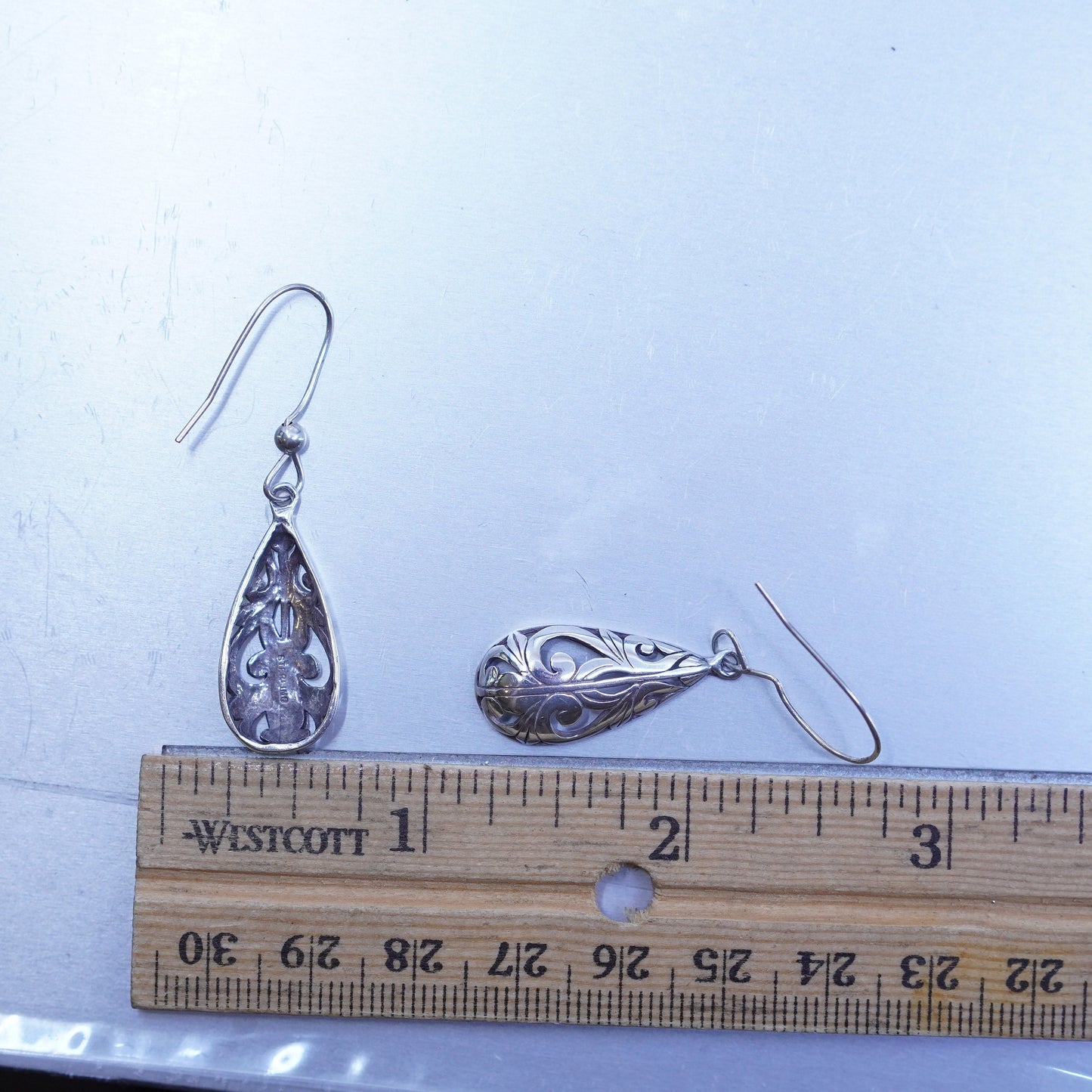 Vintage Sterling 925 silver filigree teardrop earrings