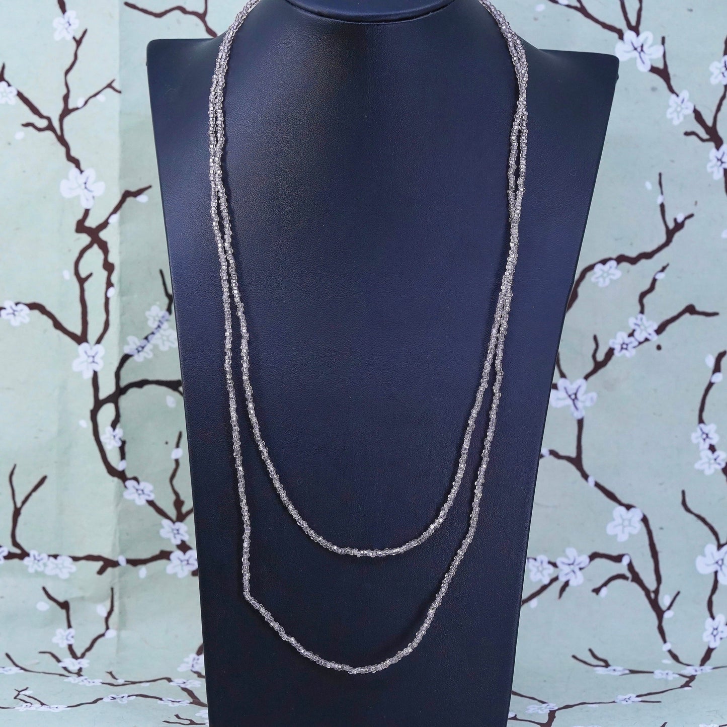 48", Vintage Sterling 925 silver handmade extra long necklace with beads