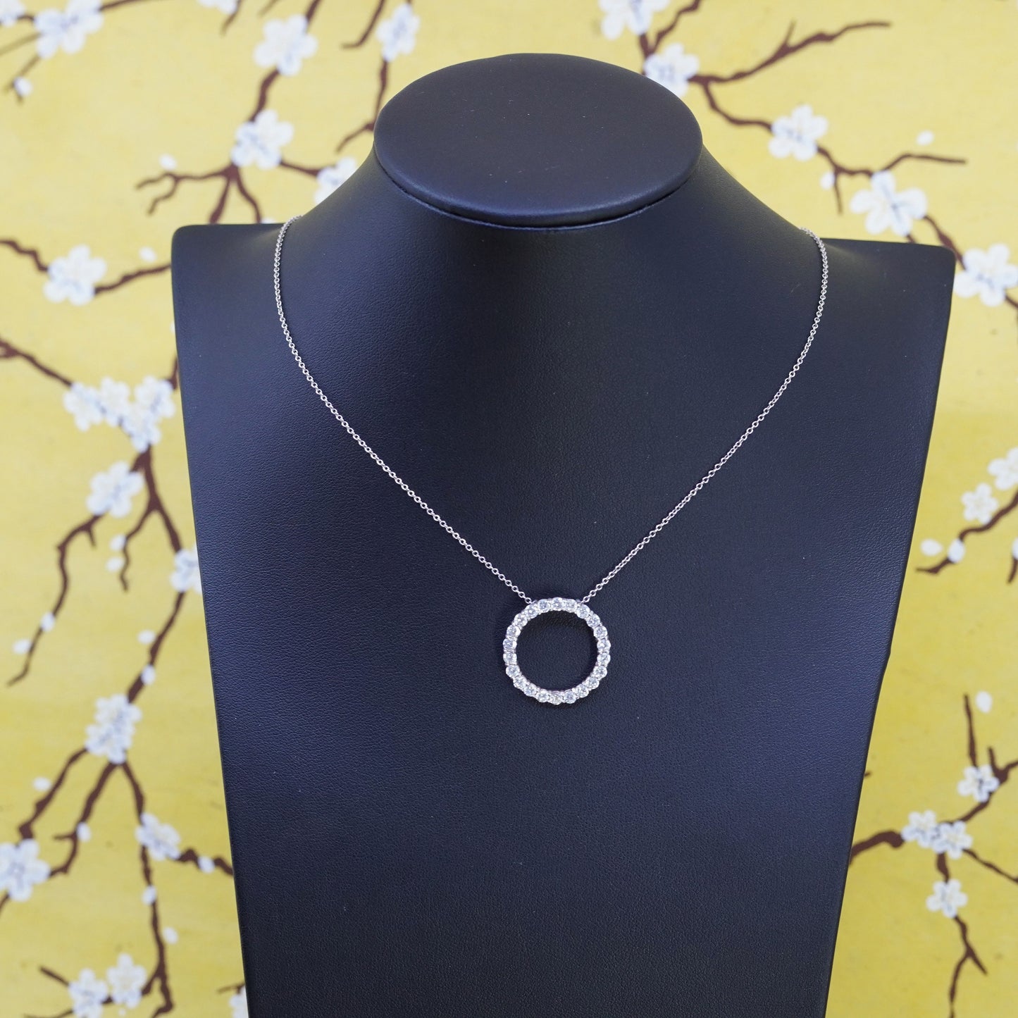 16+2”, vintage Sterling silver necklace, 925 circle chain w/ Cz circle pendant