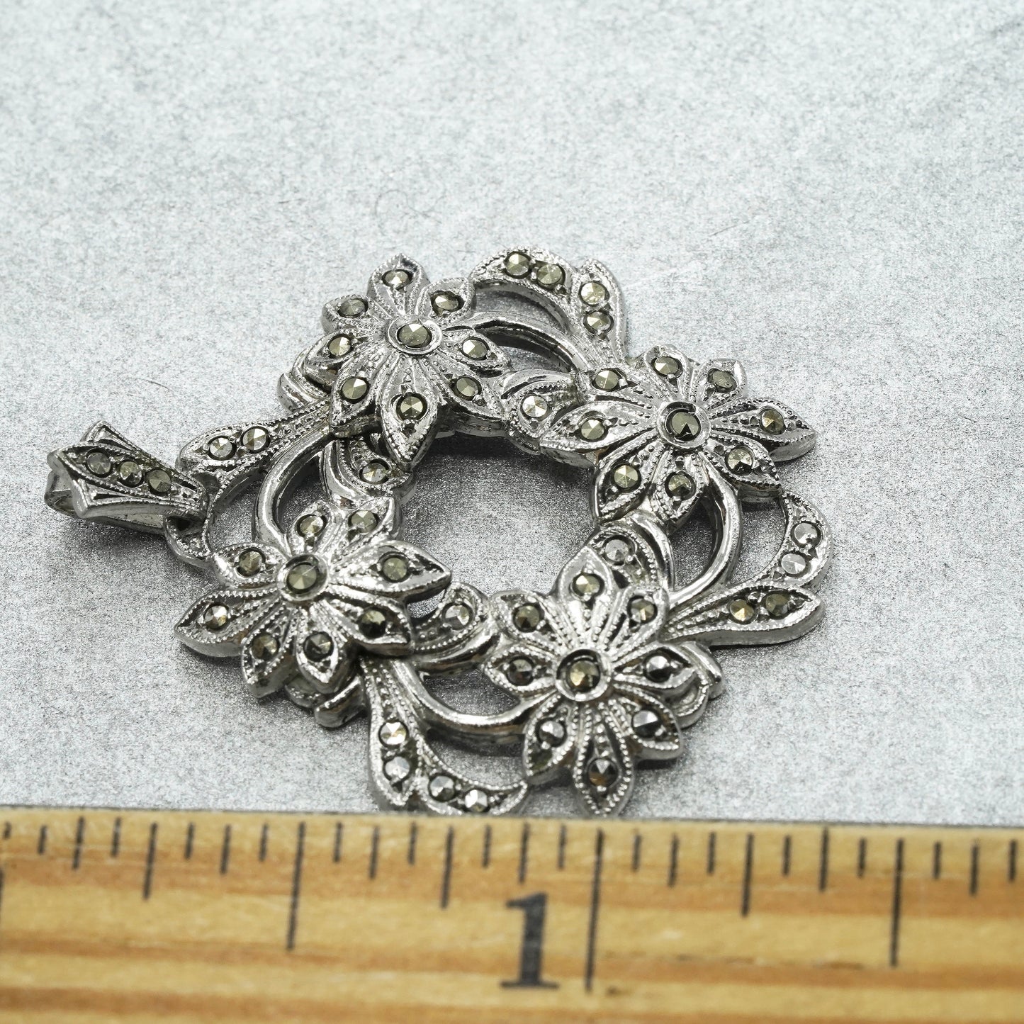 vintage Sterling silver handmade charm, 925 flower pendant with marcasite