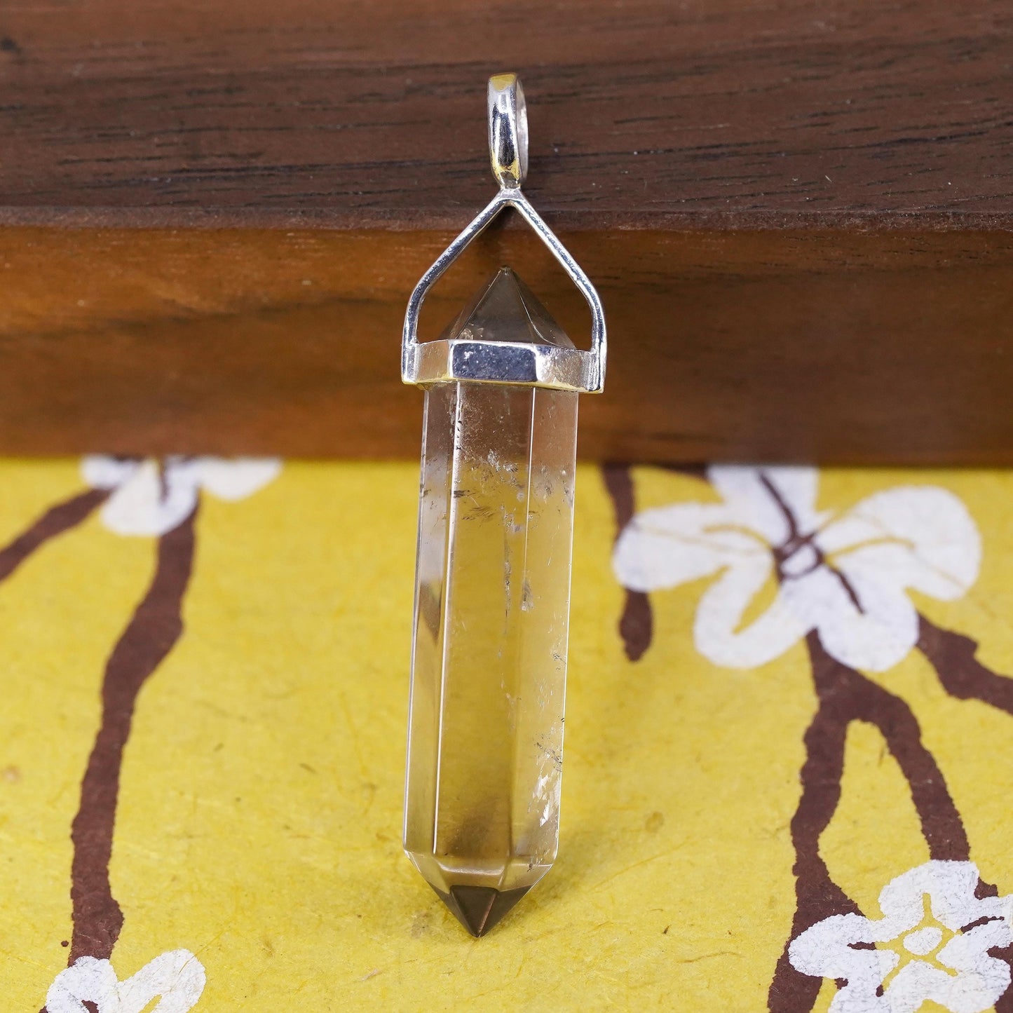 Vintage sterling 925 silver handmade healing crystal quartz pendant