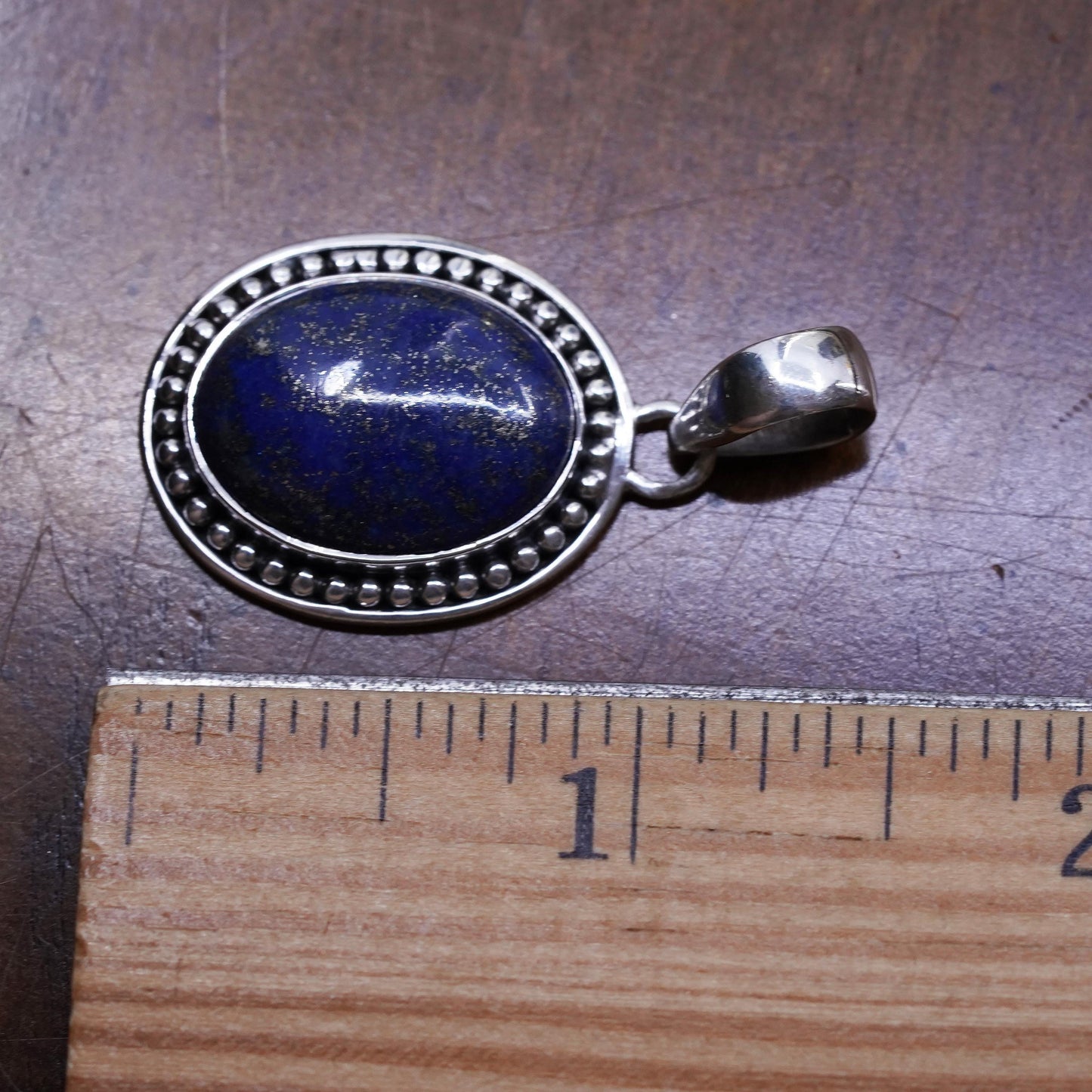 Vintage Sterling silver 925 handmade pendant, with oval lapis lazuli and beads