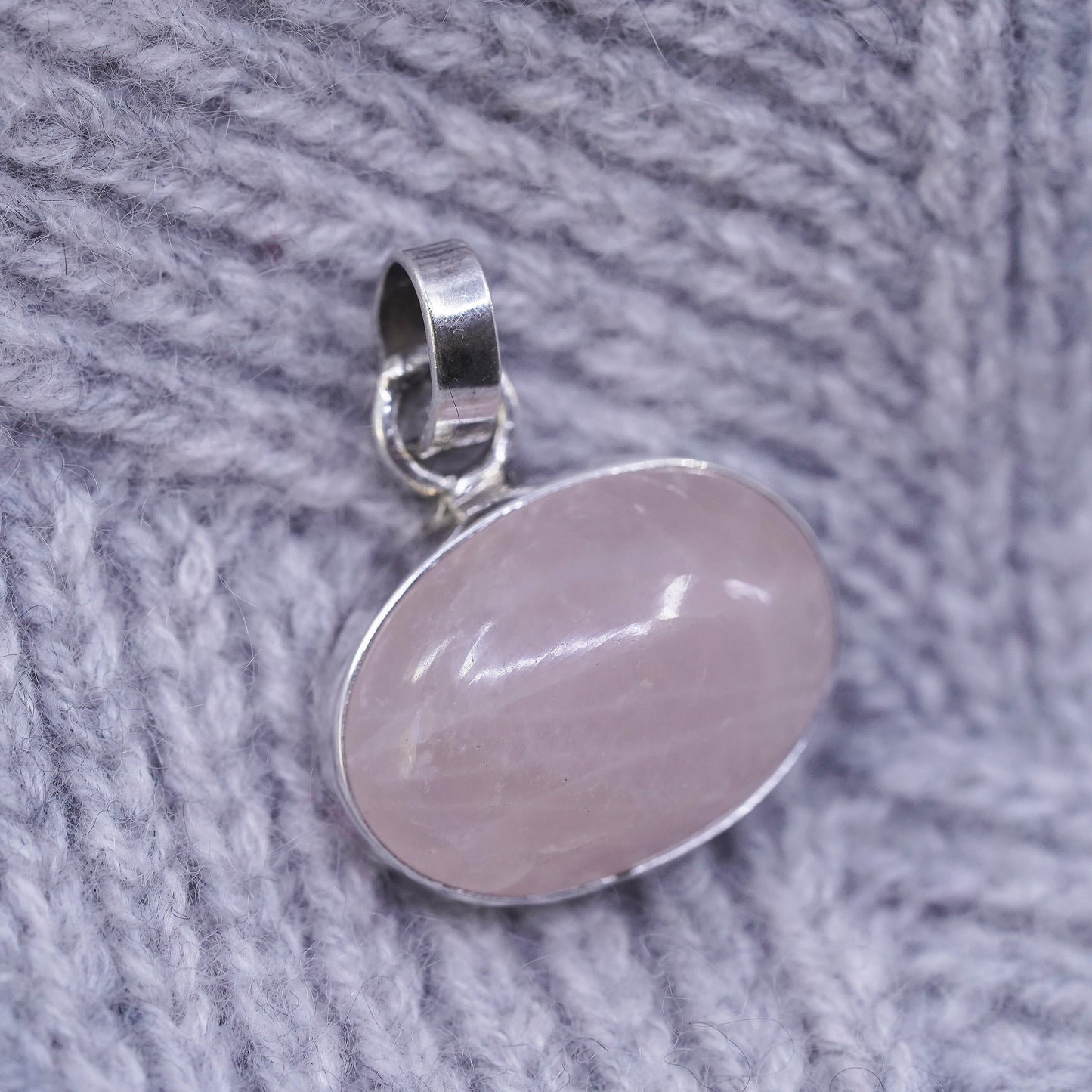 Vintage designer sterling silver 925 handmade pendant with rose pink Quartz