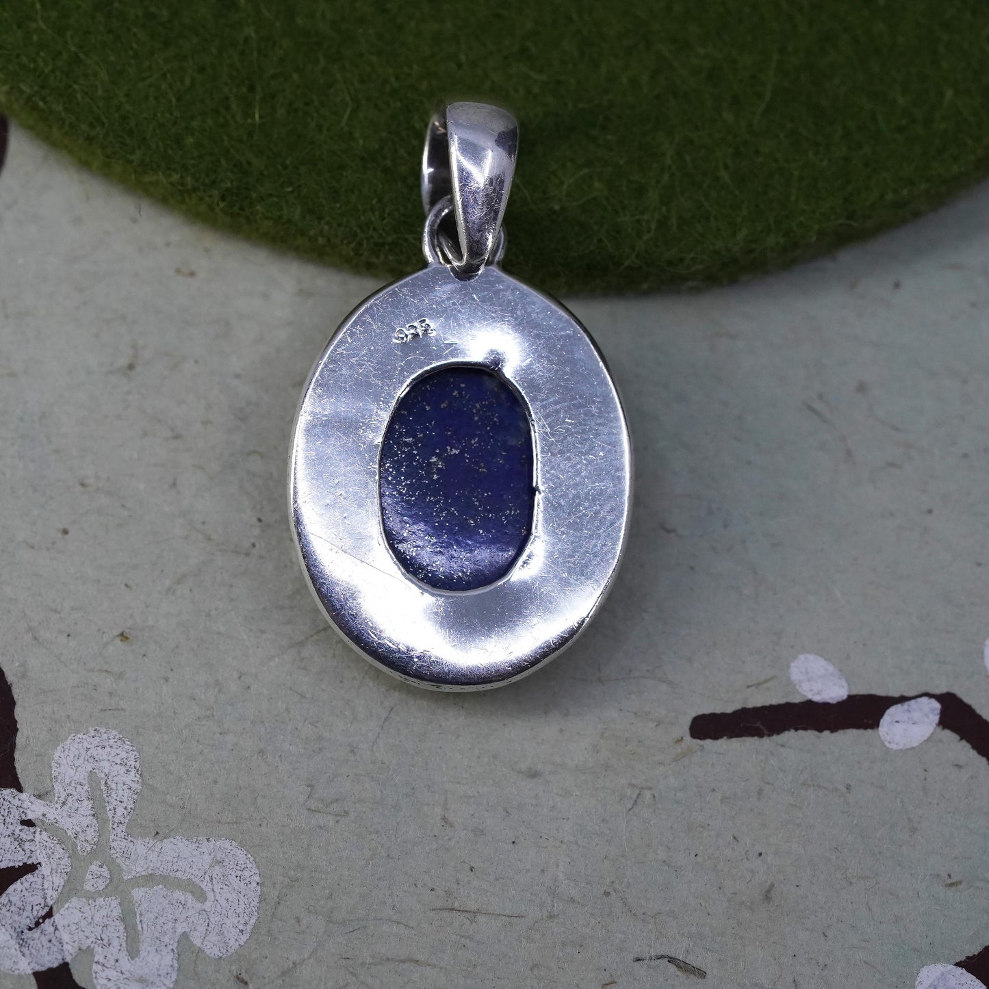 Vintage Sterling silver 925 handmade pendant, with oval lapis lazuli and beads