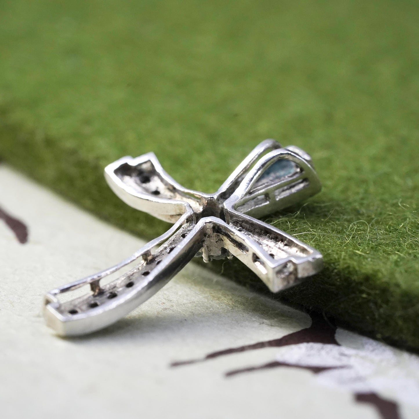 Vintage sterling silver pendant, 925 cross handmade pendant with Cz