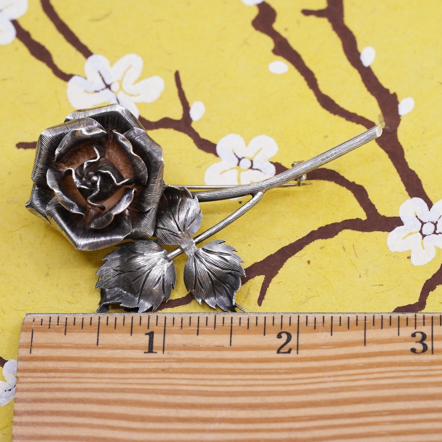 Vintage Mexican handmade sterling 925 silver rose flower brooch