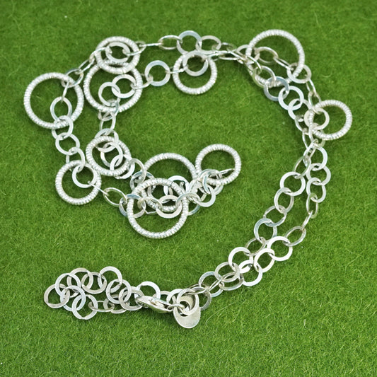 17”, vintage Italian Sterling 925 silver matte flatten circle handmade necklace