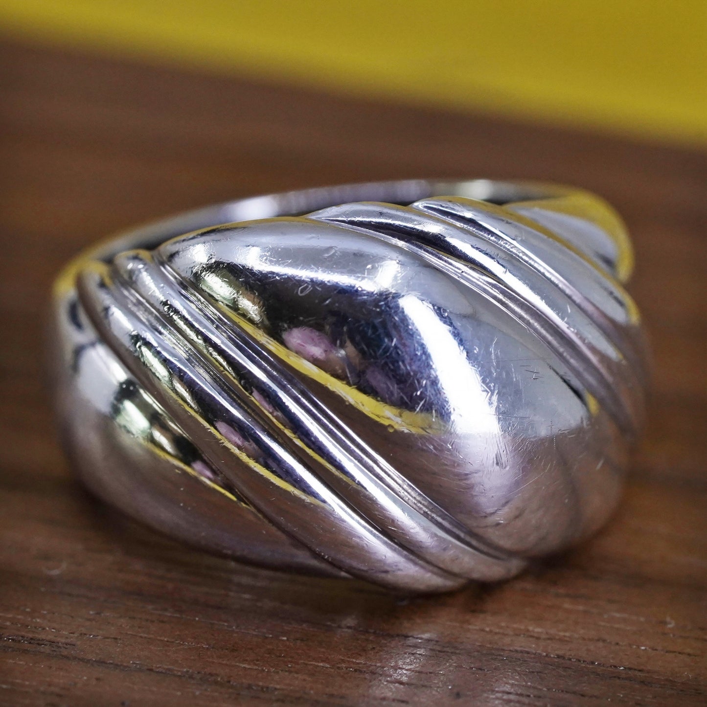 size 7.5, vintage Kabana Sterling silver handmade ring, 925 wide ribbed band