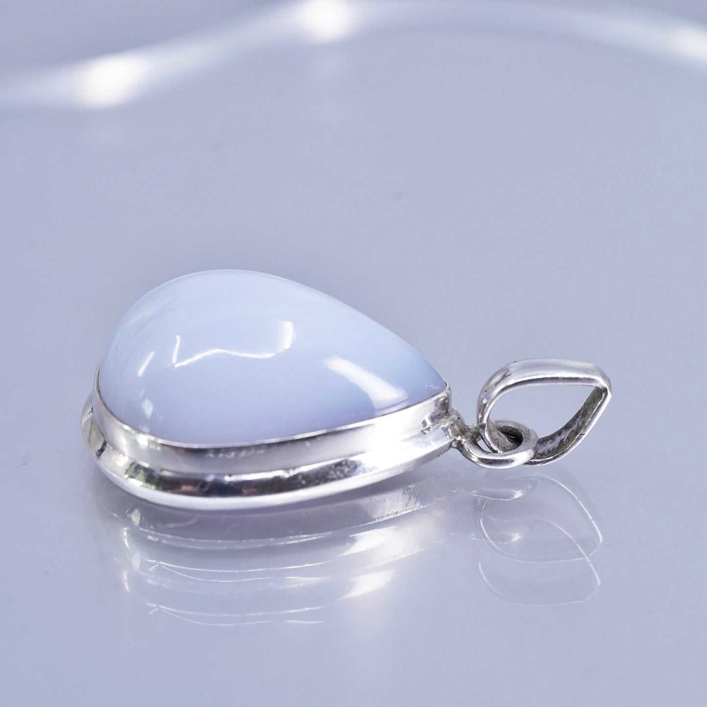 Vintage Sterling silver handmade charm, 925 teardrop pendant white moonstone