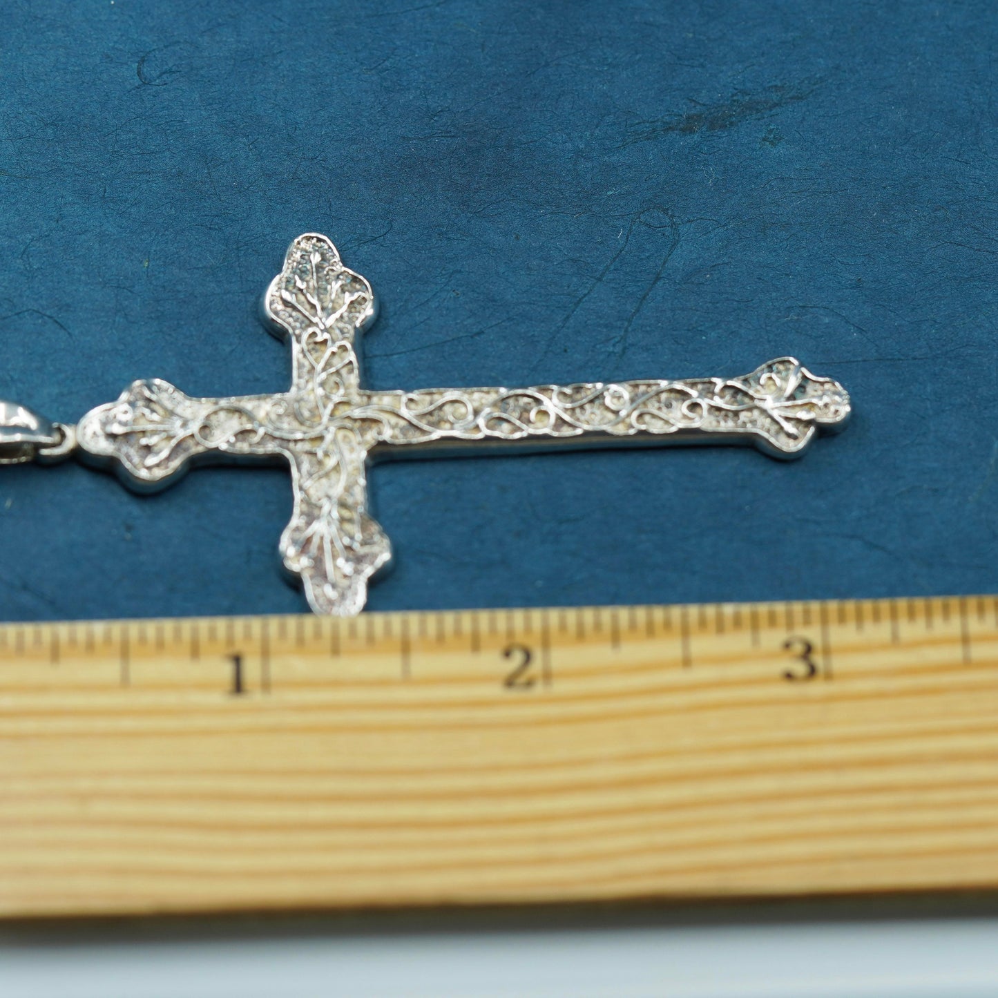 Vintage sterling silver handmade pendant, textured huge 925 cross