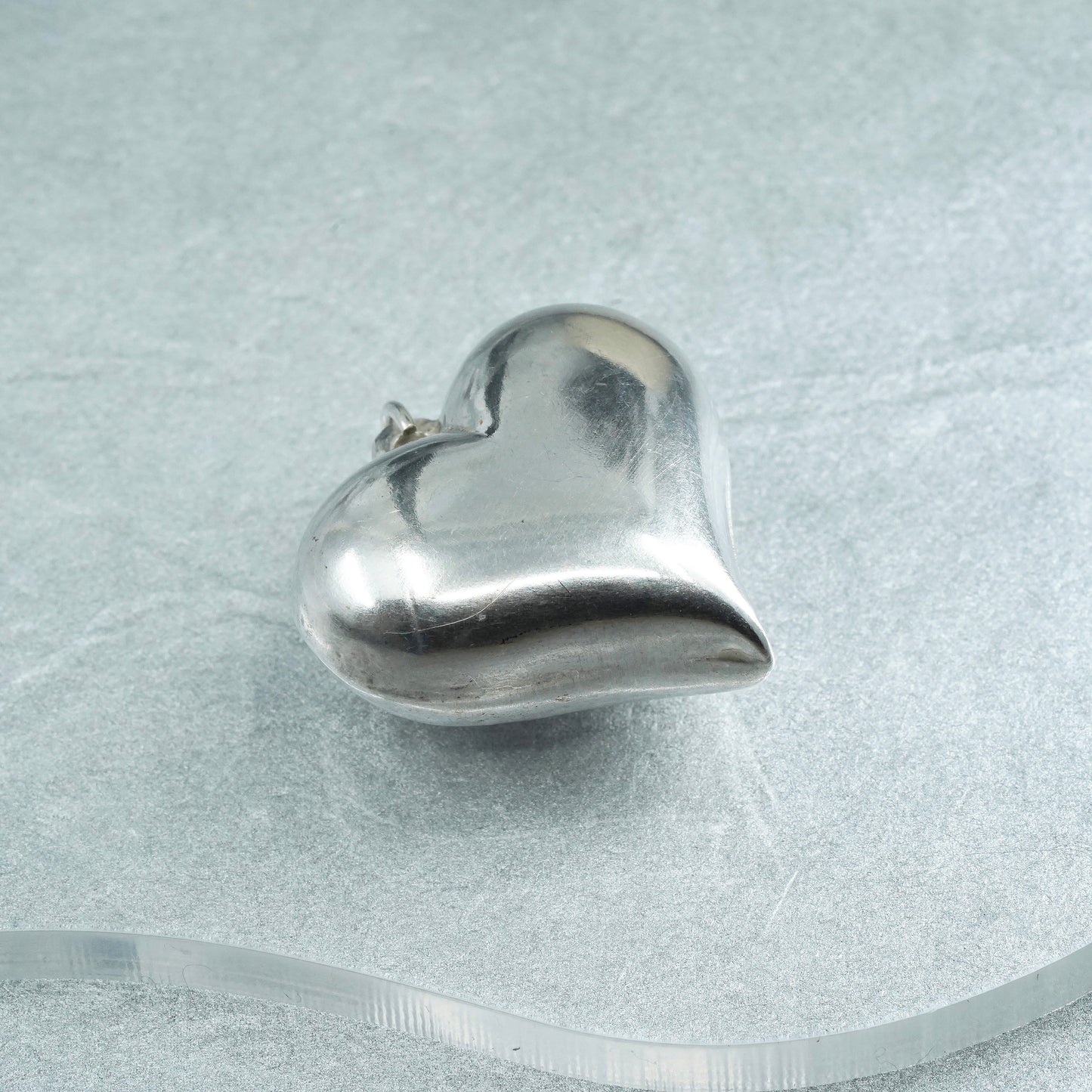 Vintage sterling 925 silver handmade puffy heart pendant