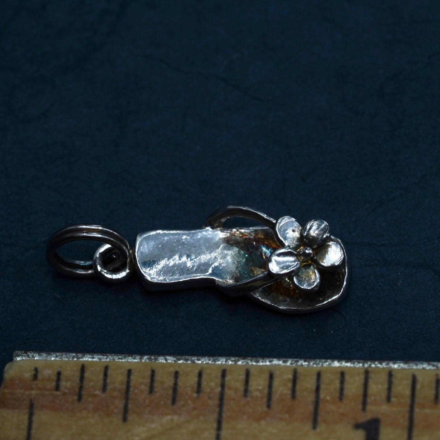 Vintage Sterling silver handmade pendant, 925 sandal with plumeria flower