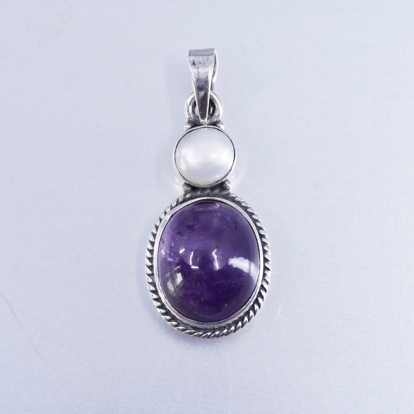 Vintage sterling 925 silver handmade pendant with amethyst and pearl