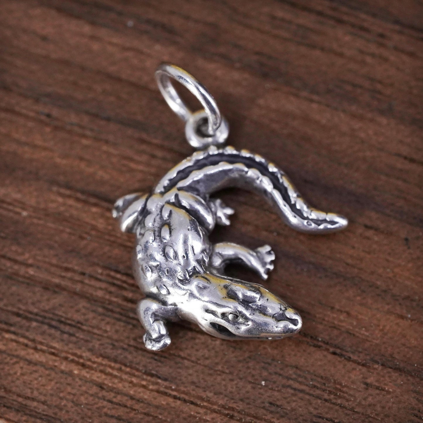 Vintage Sterling silver handmade pendant, 925 alligator crocodile charm