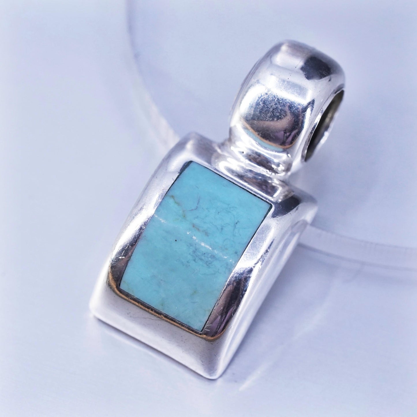 Vintage southwestern sterling 925 silver pendant with square turquoise