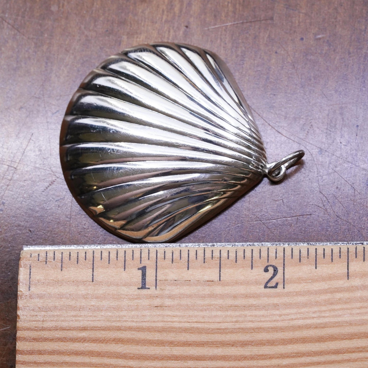 Vintage sterling silver handmade pendant, huge 925 shell