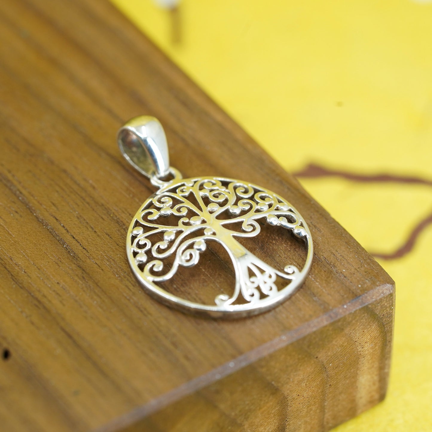 Vintage Sterling silver handmade pendant, filigree 925 tree pendant