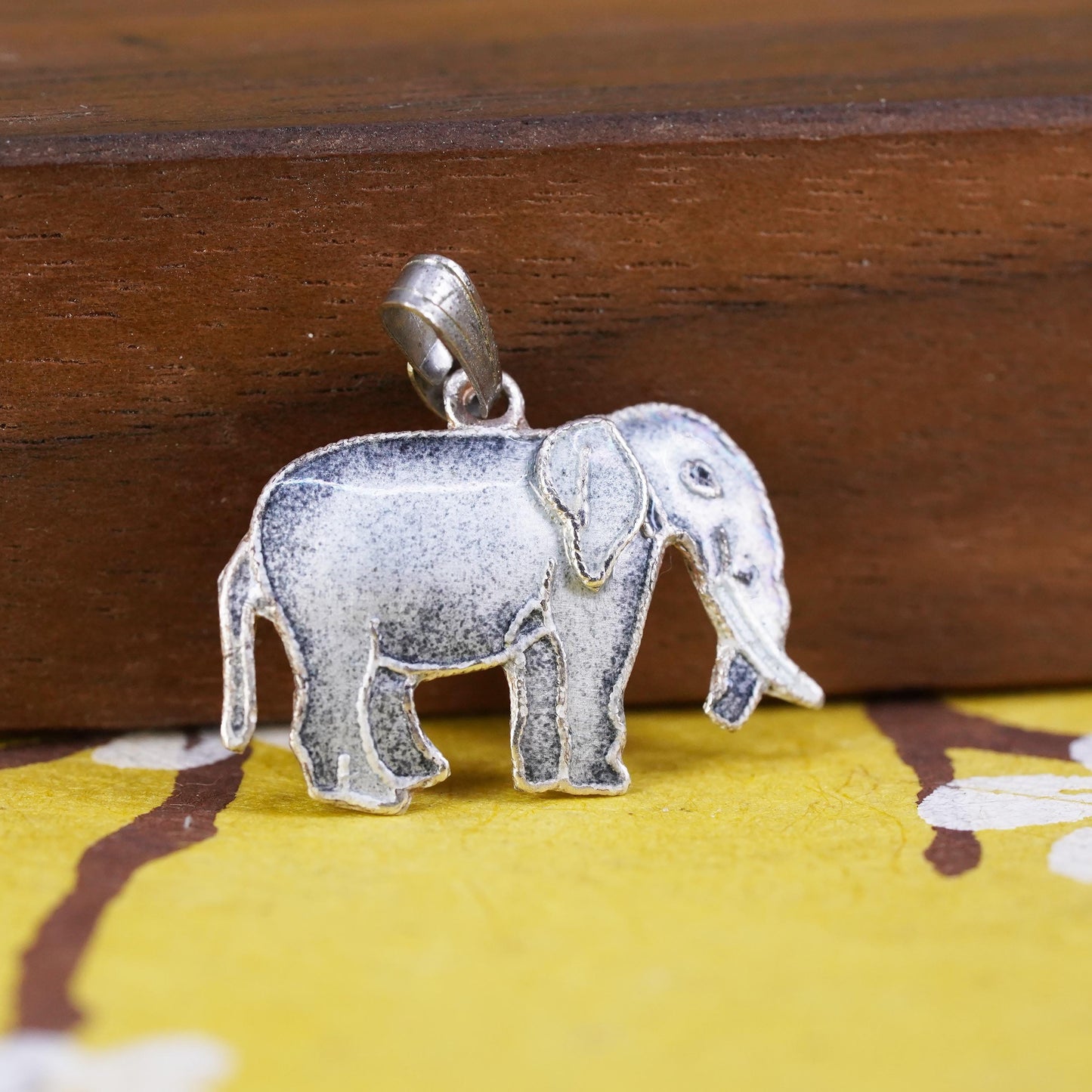 Vintage Sterling silver handmade pendant, 925 silver enamel elephant