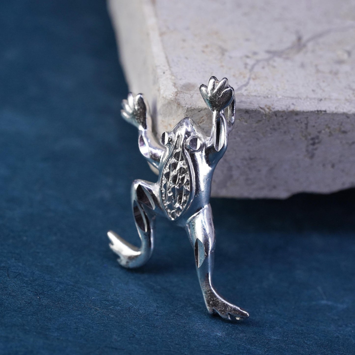 Vintage Sterling silver handmade pendant, 925 frog charm