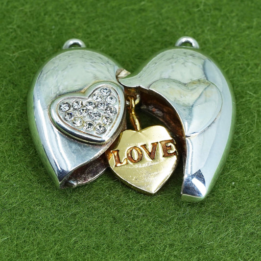 Vintage Lenox sterling 925 silver pendant, open heart with love charm inside