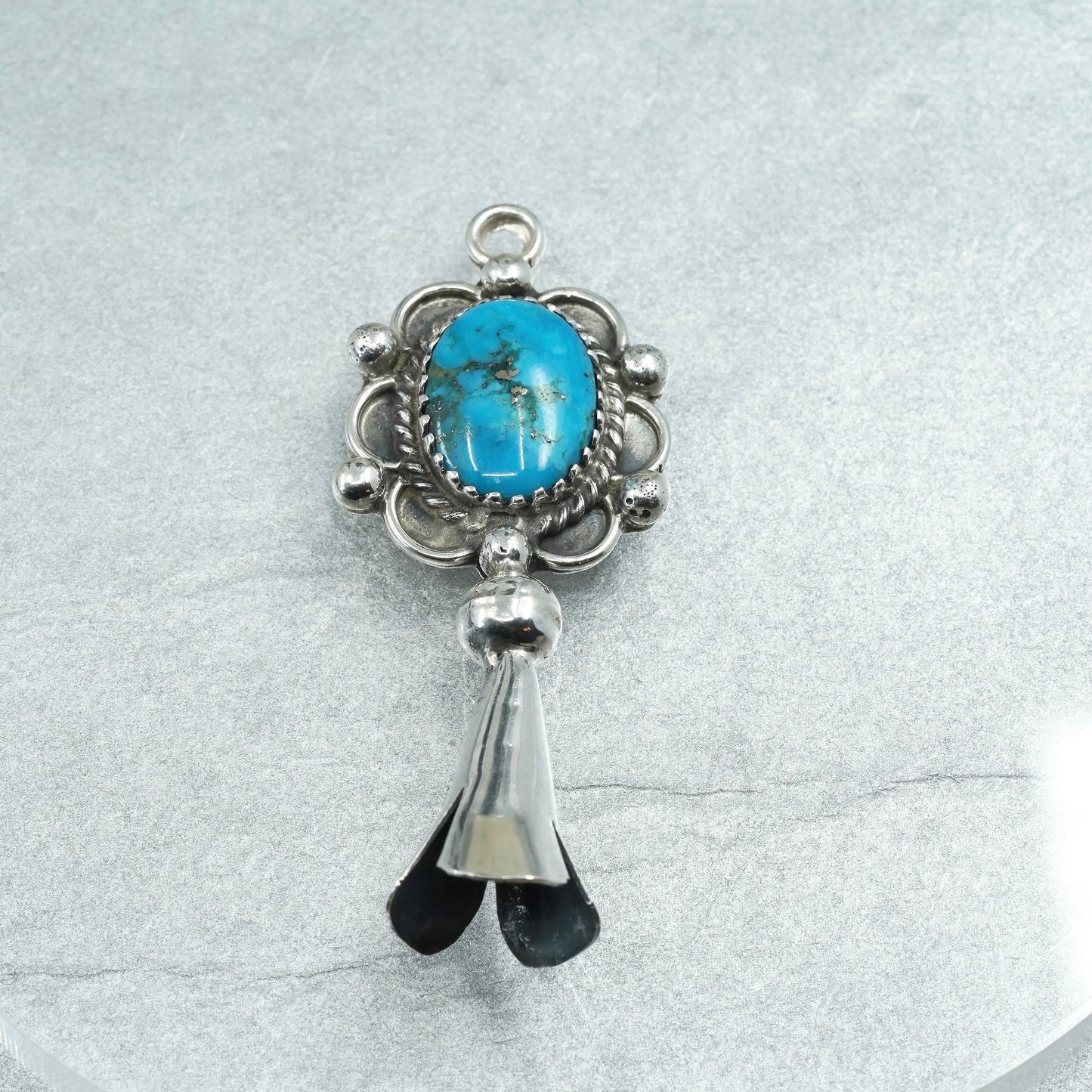 Vintage Native American sterling 925 silver pendant with turquoise