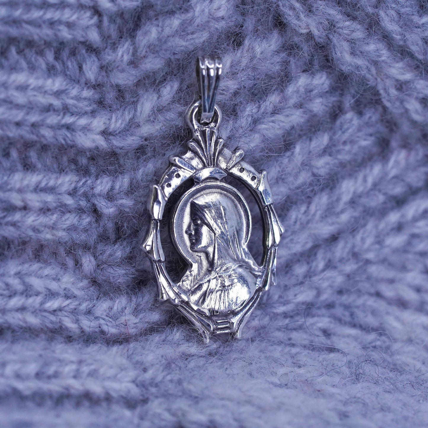 Vintage Sterling silver handmade pendant, 925 relief Jesus Virgin Mary charm