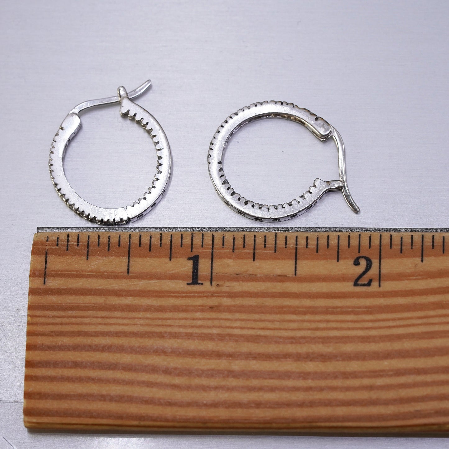 0.75", vintage Sterling silver huggie earrings, 925 hoops with cluster cz