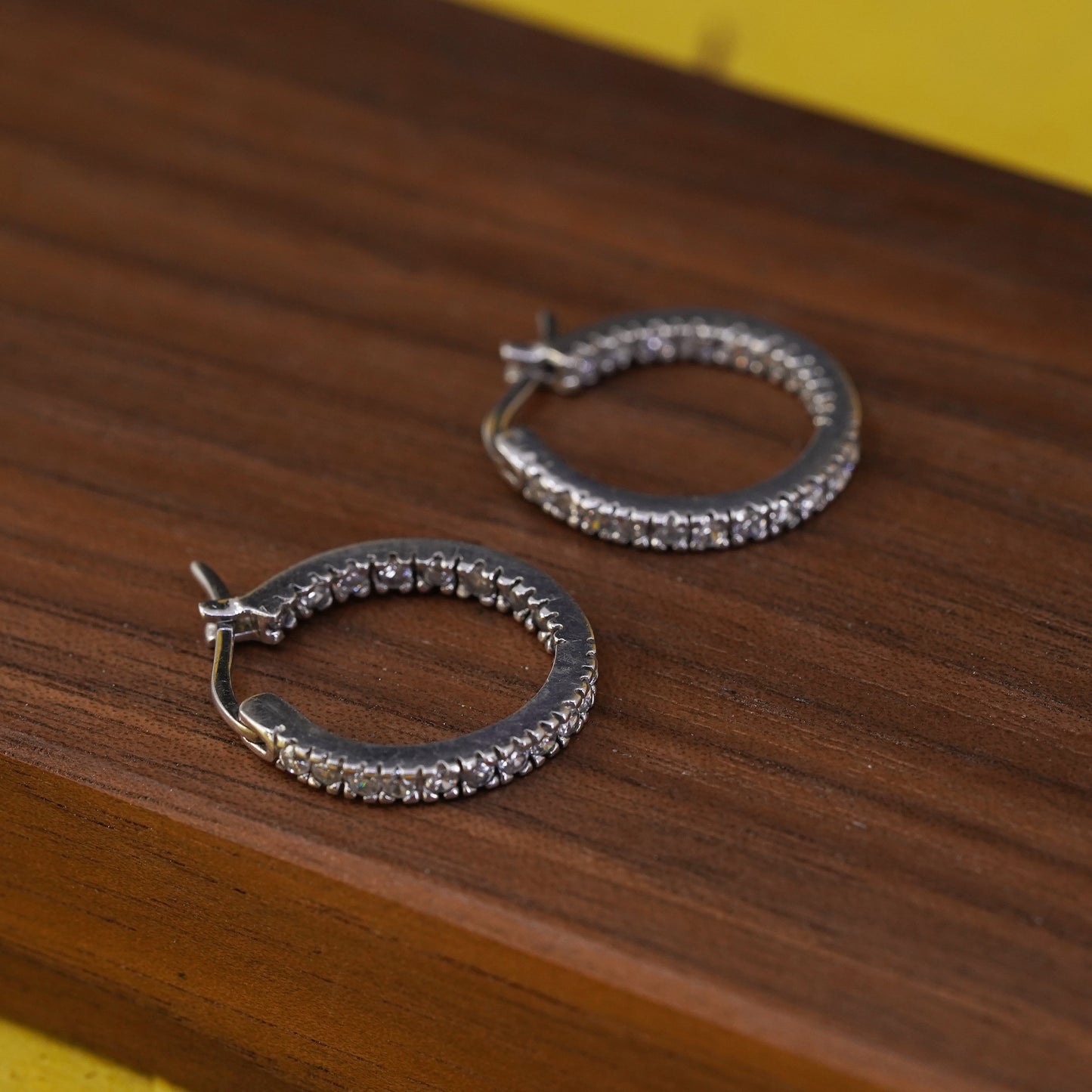 0.75", vintage Sterling silver huggie earrings, 925 hoops with cluster cz