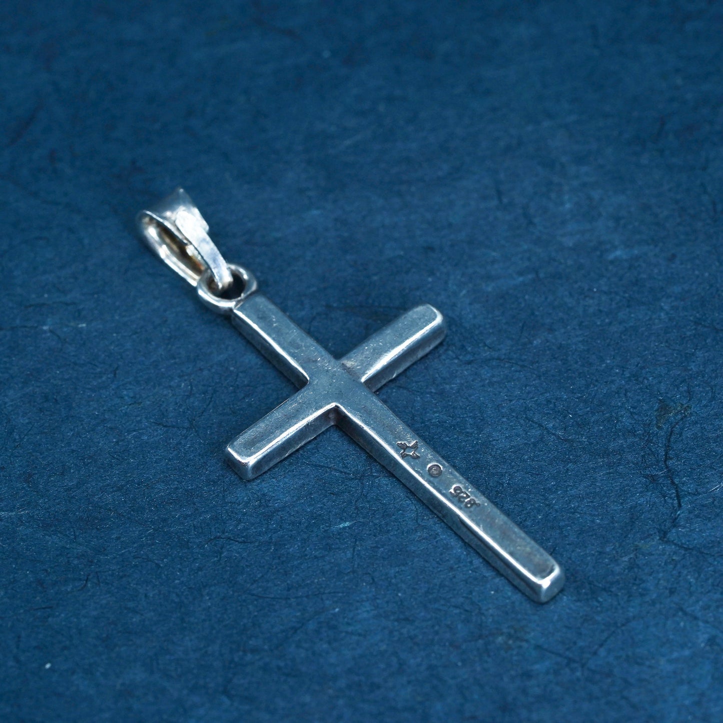 Vintage Sterling silver Handmade charm, textured 925 cross pendant