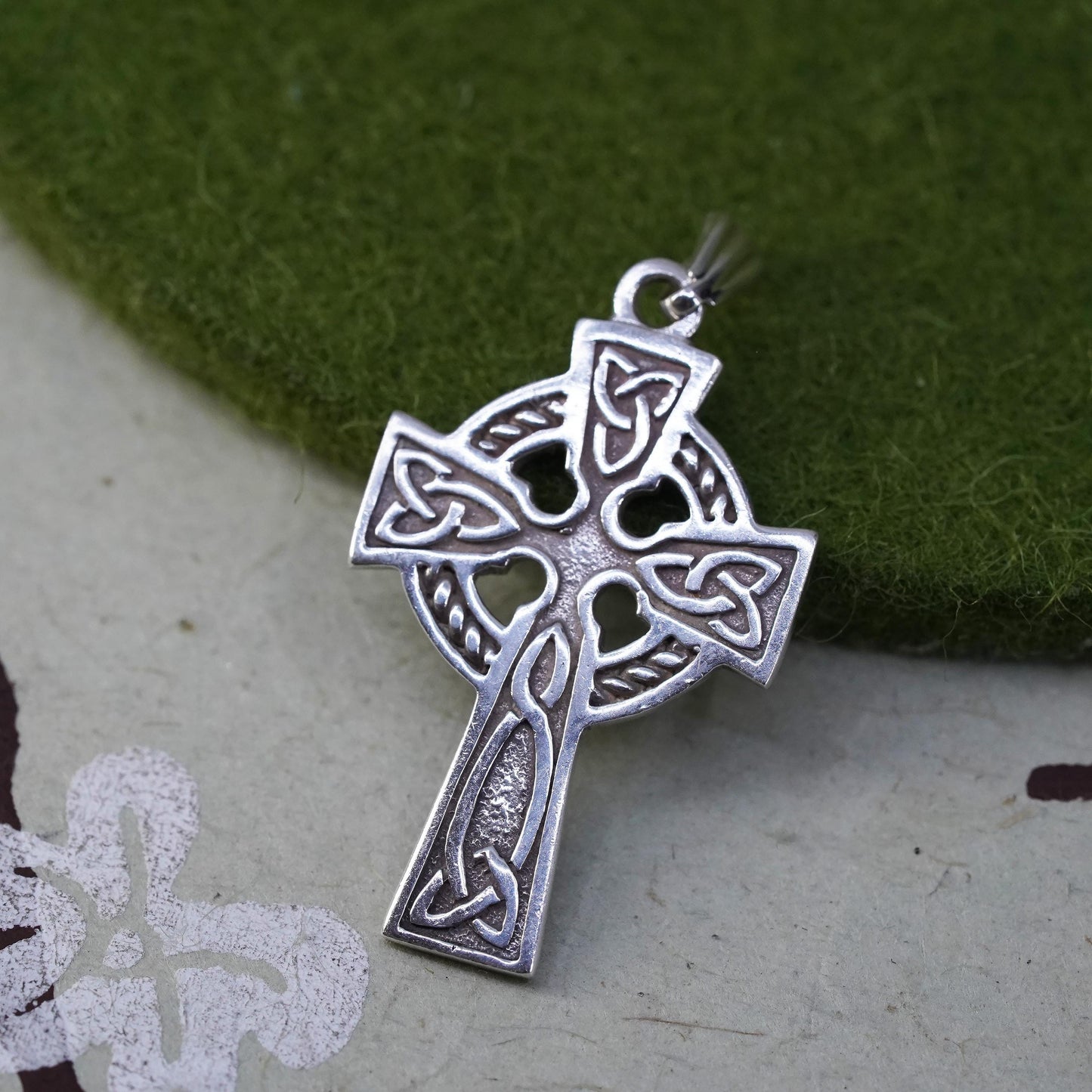 Vintage European sterling silver handmade pendant, 925 Irish Celtic cross