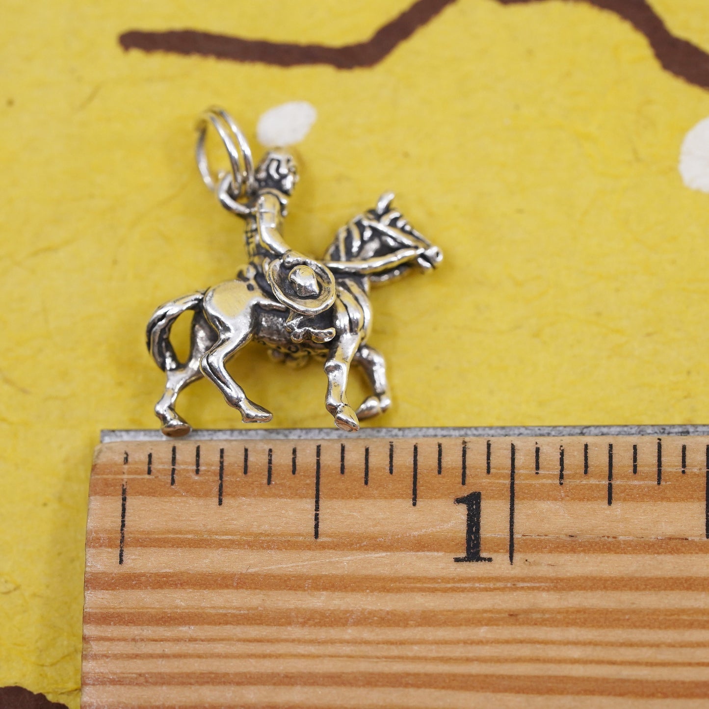 Vintage sterling silver handmade pendant, 925 silver western cowboy with charm