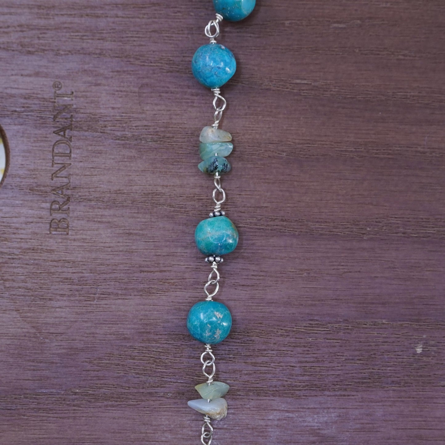 20”. Native American handmade necklace with turquoise beads and shell charms