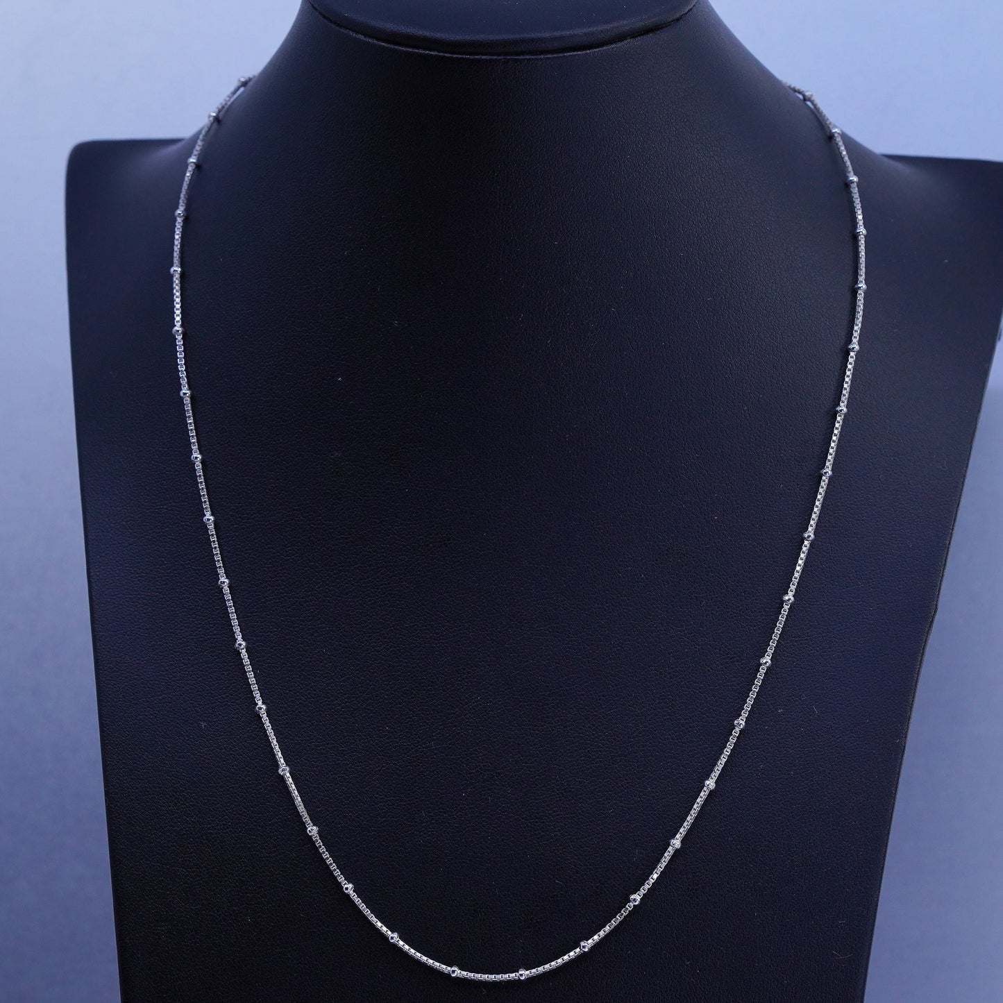 20” 1mm, vintage Sterling 925 silver box chain necklace with beads