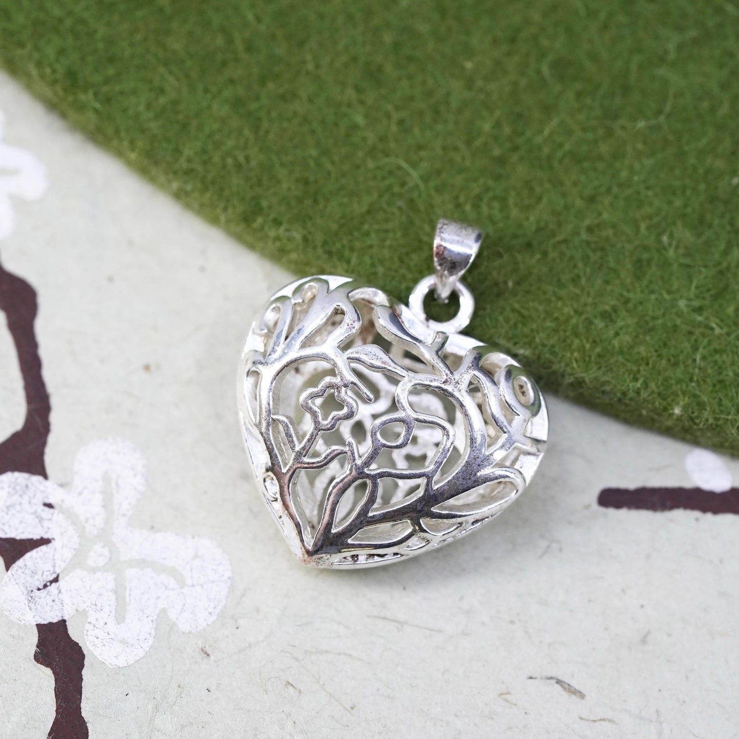 vintage sterling silver handmade pendant, 925 filigree heart