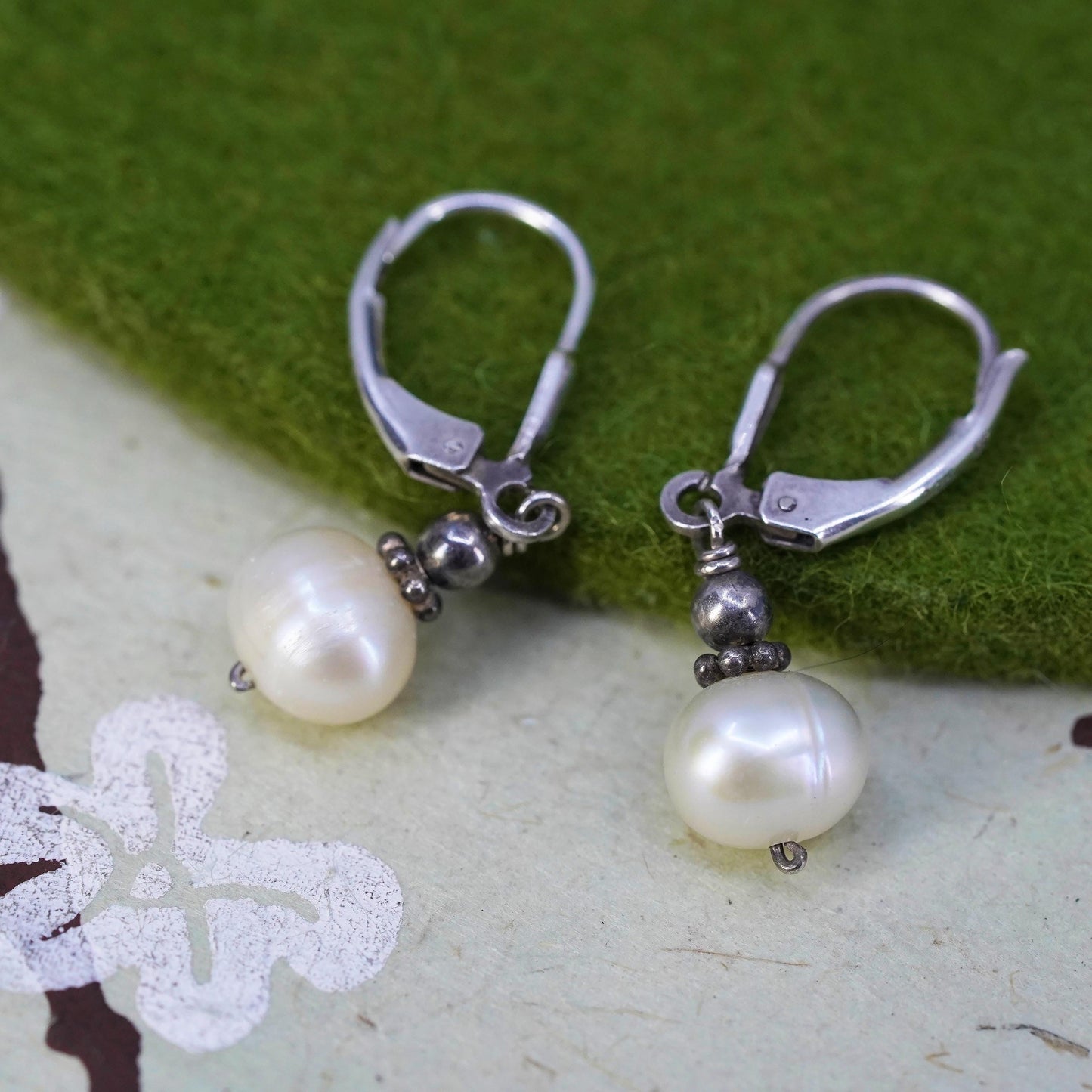 Vintage Sterling silver handmade earrings, 925 hooks with pearl drops