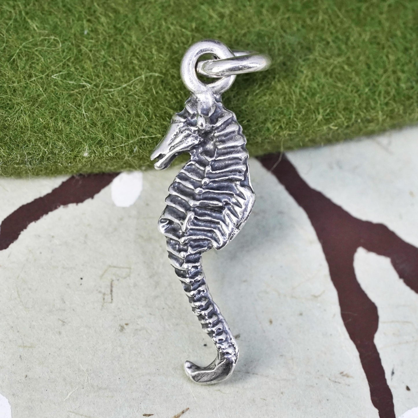 Vintage sterling silver handmade seahorse pendant, 925 silver charm